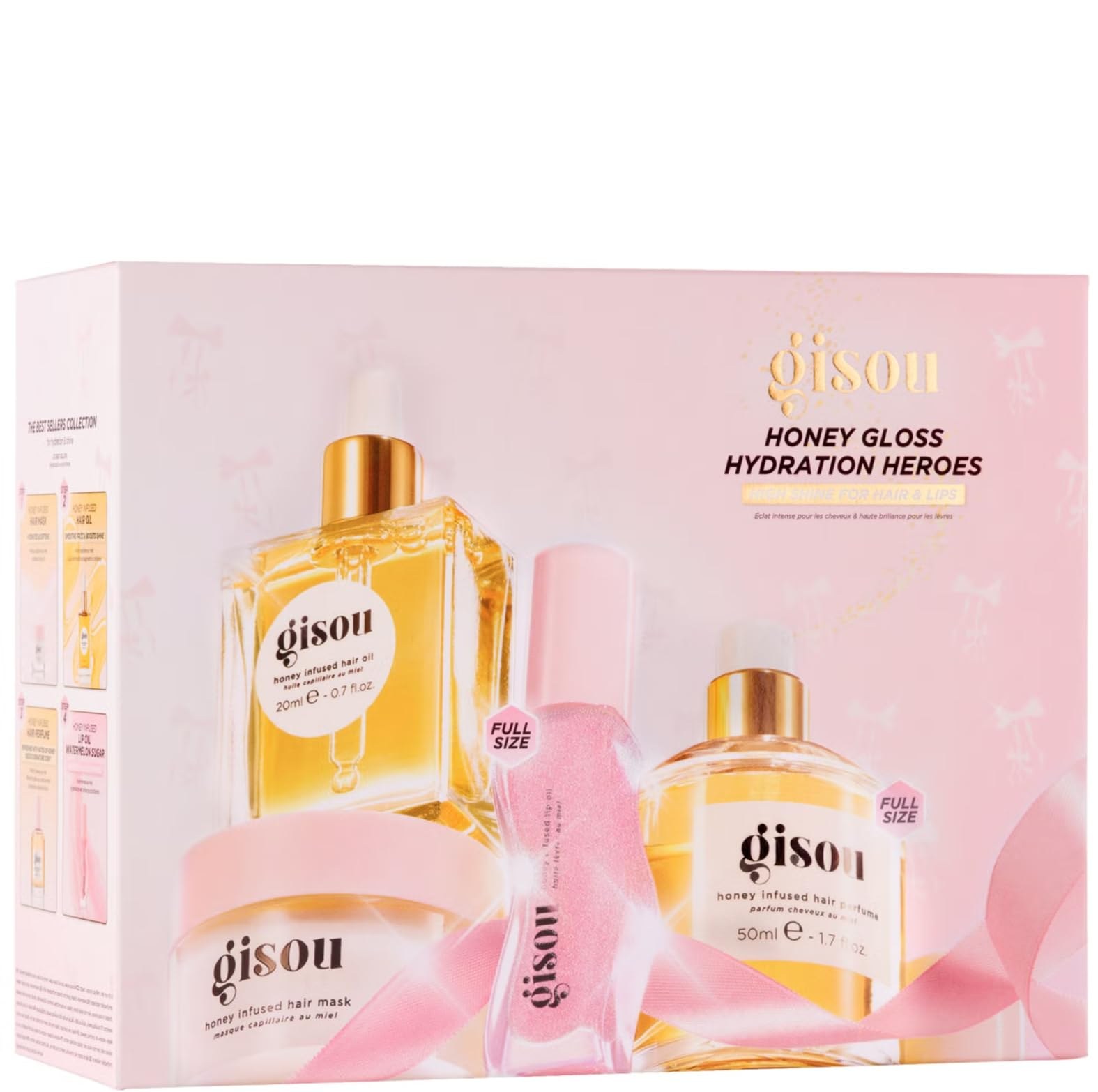مجموعة gisou المتكاملة ٤ قطع/honey gloss hydration heroes hair & lips